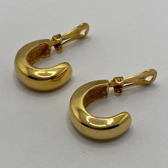 Chunky Gold Tone Hoop Vintage Costume Clip-on Earrings - Picture 7 of 9